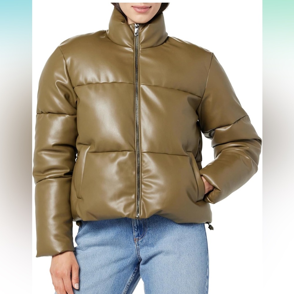 Women's Olive Puffer Jacket The Drop Women's Priscilla Vegan Leather Puffer
